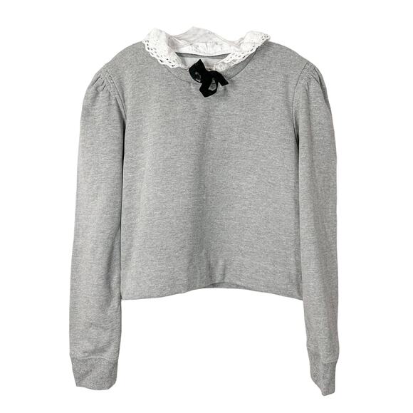 Manoush Womens Eyelet Collar Bow Long Sleeve Cropped Sweatshirt Gray Size Medium - Picture 1 of 12